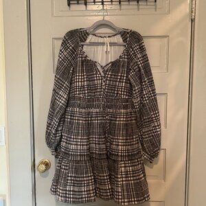 Anthropologie Black and White Plaid Mini Dress